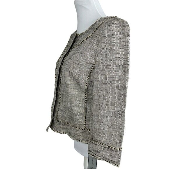 Anne Klein Women's NWT Tan Linen Tweed Silk Animal Print Trim Jacket 6/C36 - Picture 6 of 15